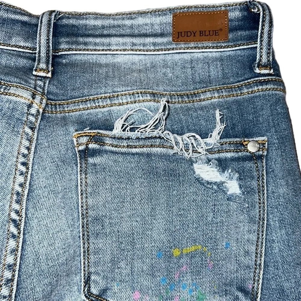 {EUC Judy Blue Christine Rainbow Paint Splatter Boyfriend Distressed Jeans 7/28}